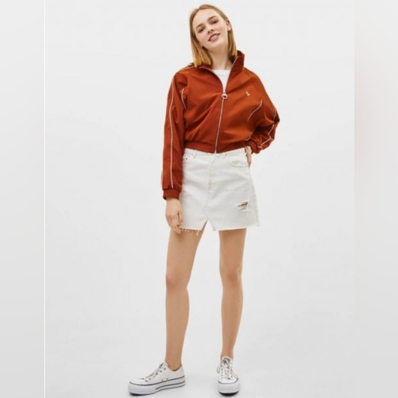 Bershka Orange Zipper Crop Jacket White Stripe Sz L Preppy Revival Tenniscore - Picture 11 of 13
